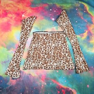 Leopard Print Mesh Skirt and Bell Arm‎ Sleeve Set